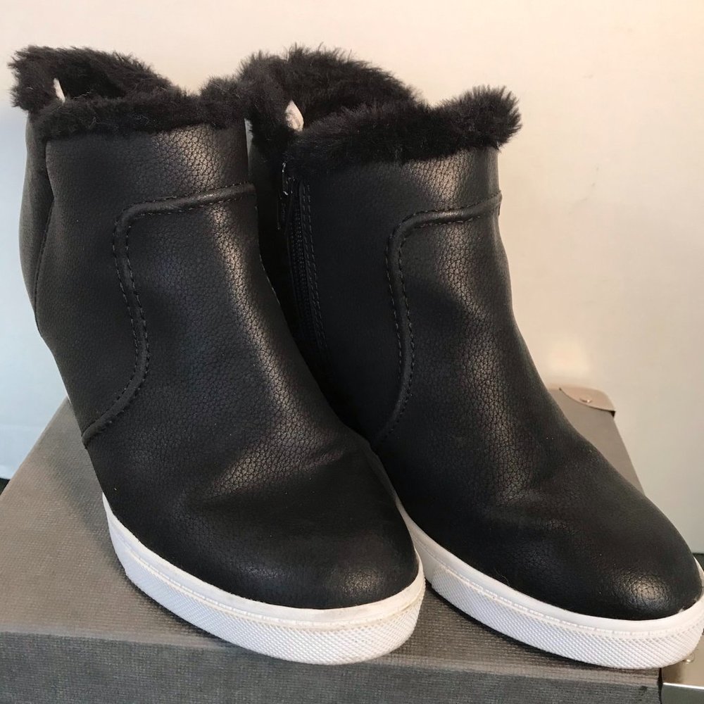 a.n.a. Black Faux Leather Wedge Ankle Boots